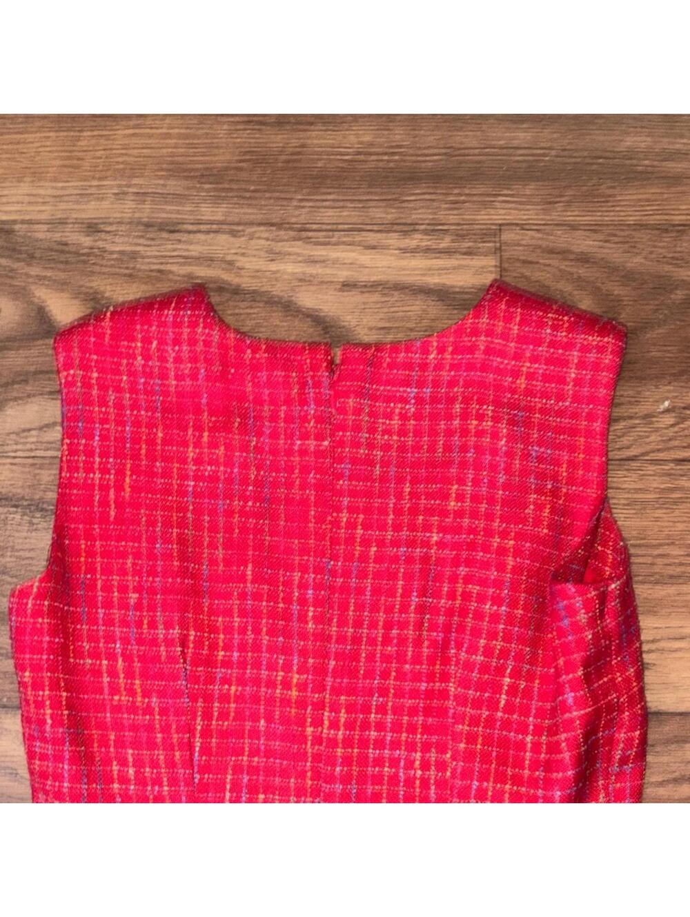 Red Colorful Tweed Plaid Sleeveless Dress Jacket Set Teacher Preppy - Picture 8 of 13